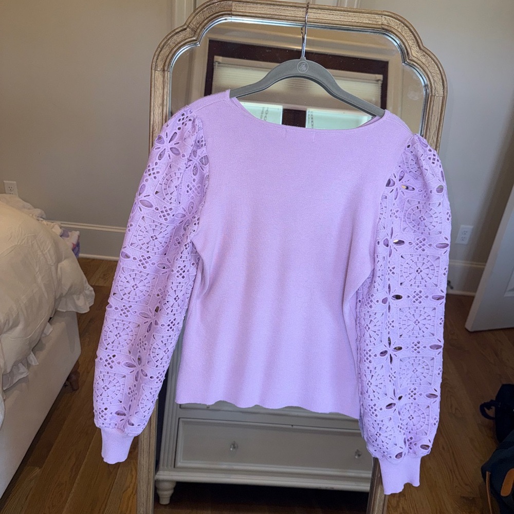 Lilac Eyelet Sleeve Sweater - Women
